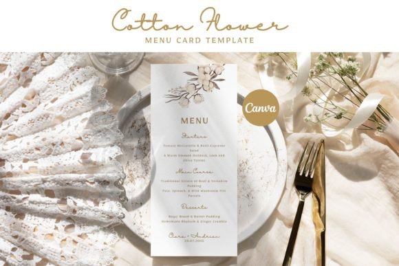 Download Cotton Flower Wedding Menu Card Template - Flower Collection