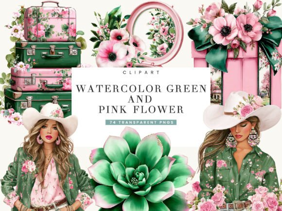 Download Watercolor Green and Pink Flower Clipart - Flower Collection