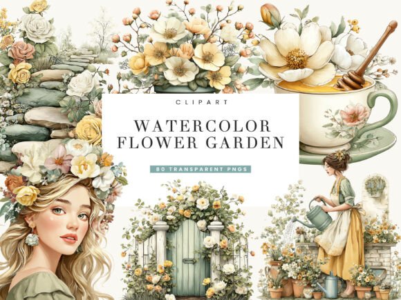 Download Watercolor Flower Garden Clipart Bundle - Flower Collection