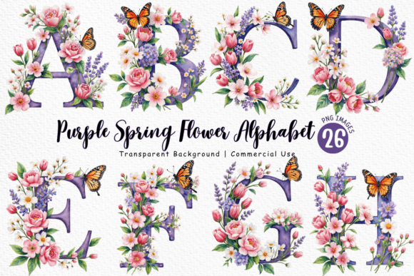 Download Purple Spring Flower Alphabet PNG Bundle - Flower Collection